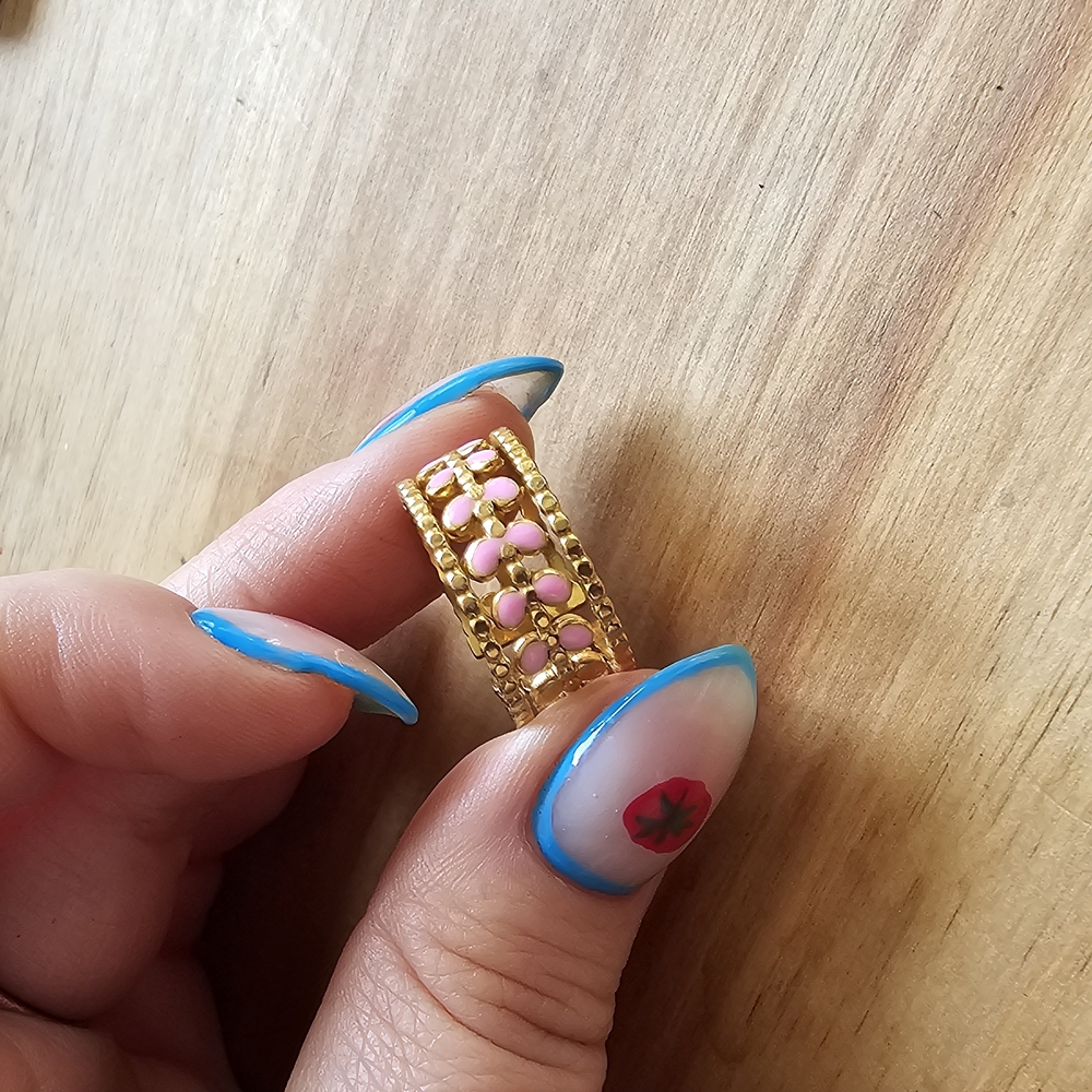 Gold and Pink Floral Ring